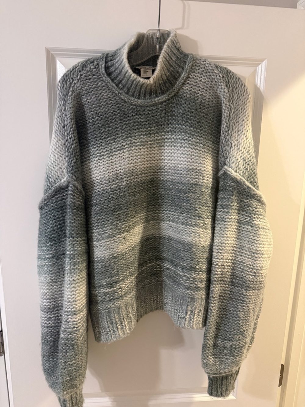 Rachel Zoe Cream-to-Gray Ombre Chunky Knit Turtleneck Sweater